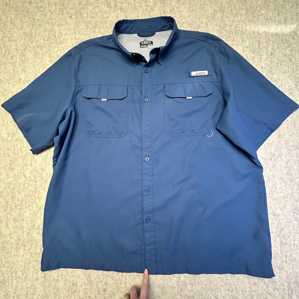 Habit Mens Blue Short Sleeve Fishing Outdoor Shirt Top Size 2XL UV Protection‎
